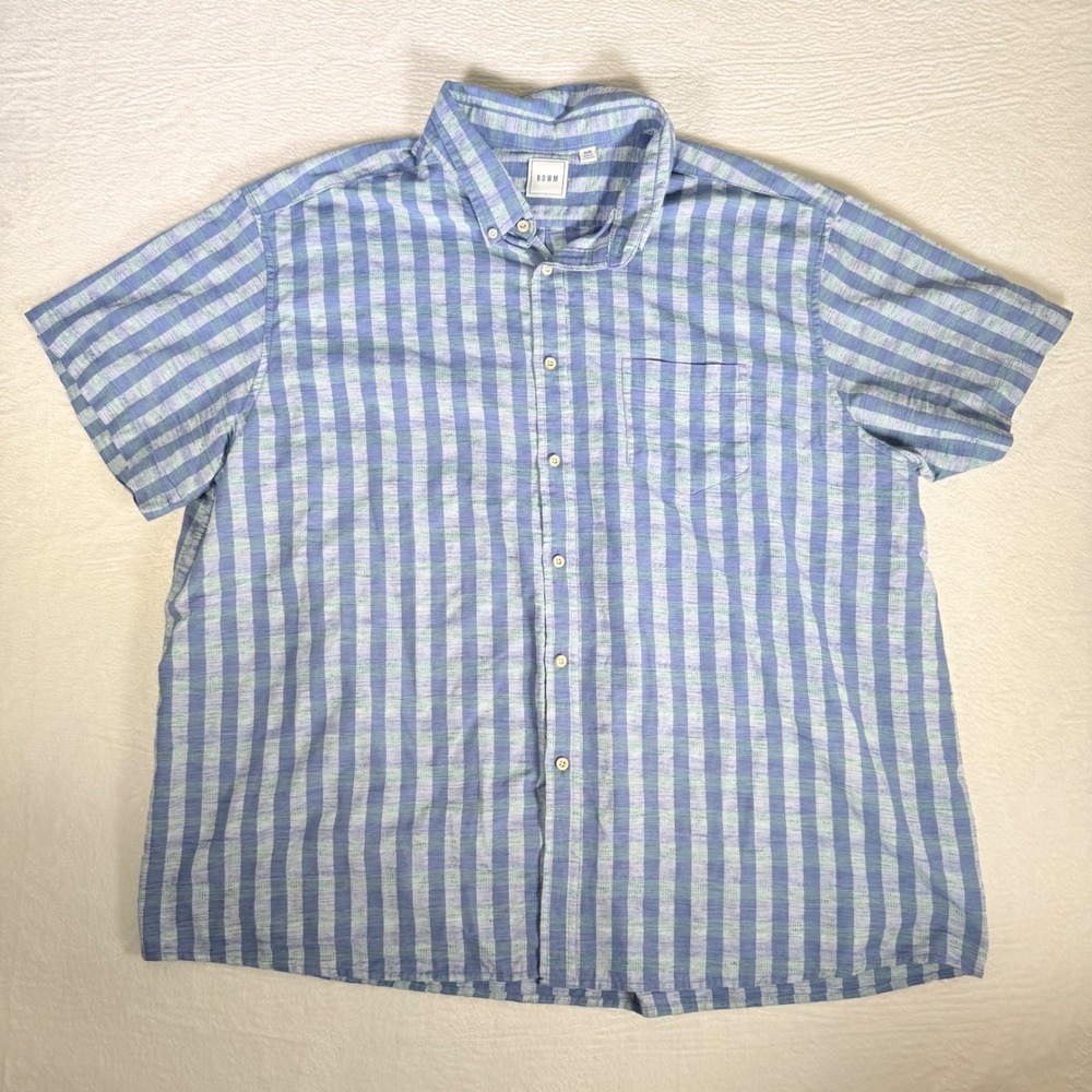 ROWM Blue Green Plaid Button Down Short Sleeve Shirt 3XB Big Tall